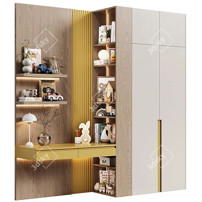 Modern Modular Kids Cabinet with Desk 3D model image 2