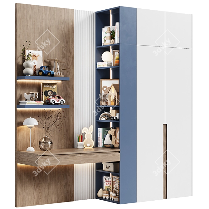 Modern Modular Kids Cabinet with Desk 3D model image 3