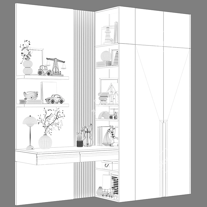 Modern Modular Kids Cabinet with Desk 3D model image 4