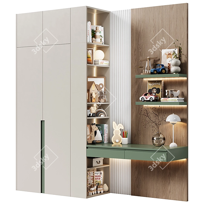 Modern Modular Kids Cabinet with Desk 3D model image 5