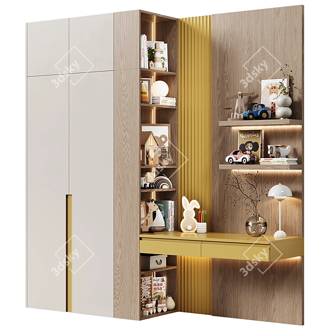 Modern Modular Kids Cabinet with Desk 3D model image 6