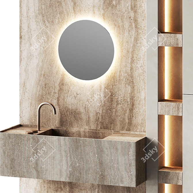 Travertine Bathroom Furniture Set 3D model image 2