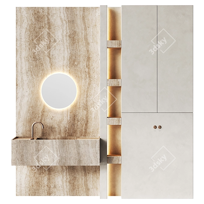 Travertine Bathroom Furniture Set 3D model image 4