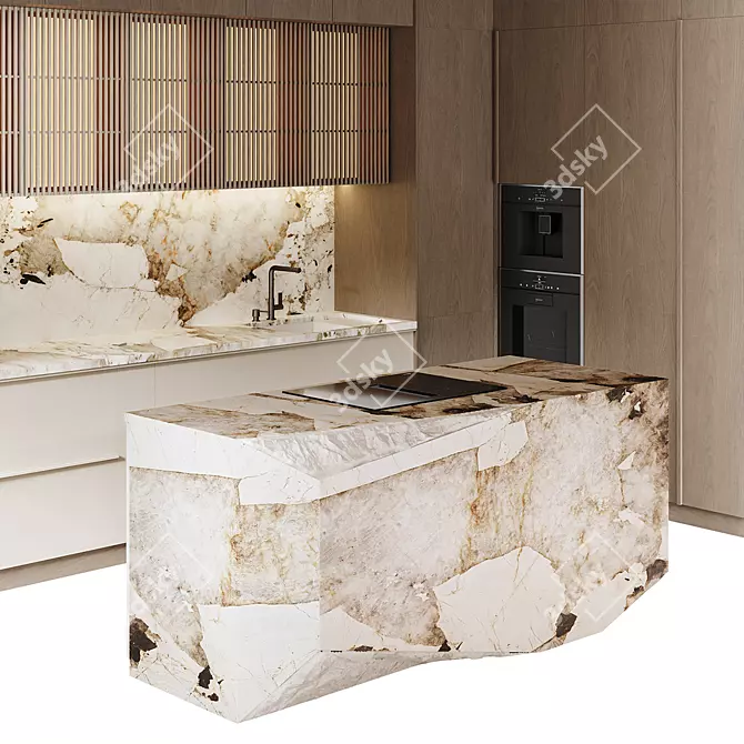 Modern Quartzite Patagonia Island Kitchen 3D model image 3