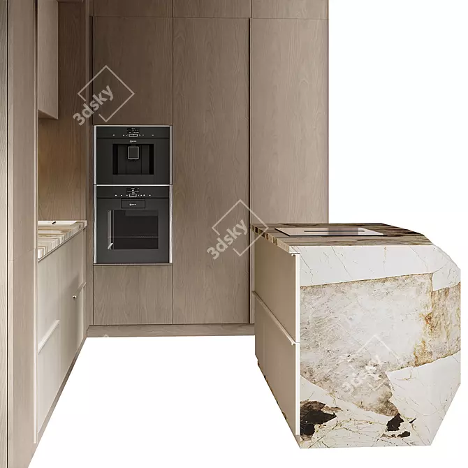 Modern Quartzite Patagonia Island Kitchen 3D model image 4