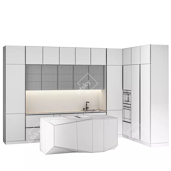 Modern Quartzite Patagonia Island Kitchen 3D model image 6