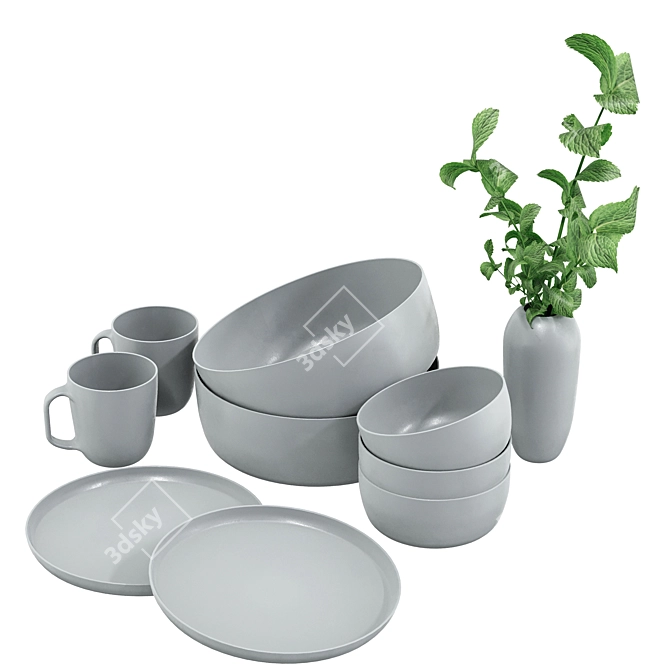 Gray Ceramic Dining Set Meibo 3D model image 2