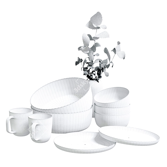 Gray Ceramic Dining Set Meibo 3D model image 3