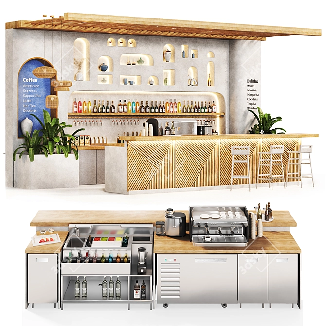 Mediterranean Café & Bar Setup 3D model image 1