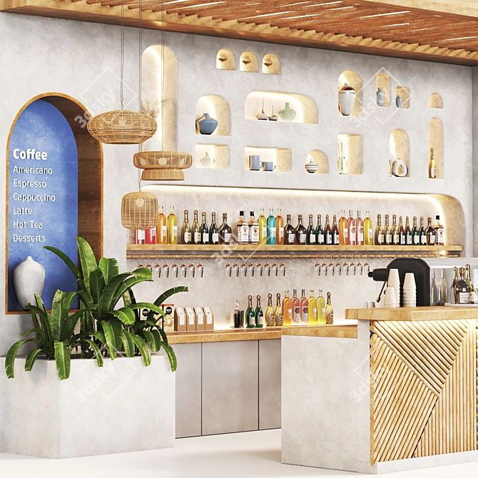 Mediterranean Café & Bar Setup 3D model image 3