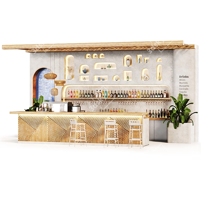 Mediterranean Café & Bar Setup 3D model image 6