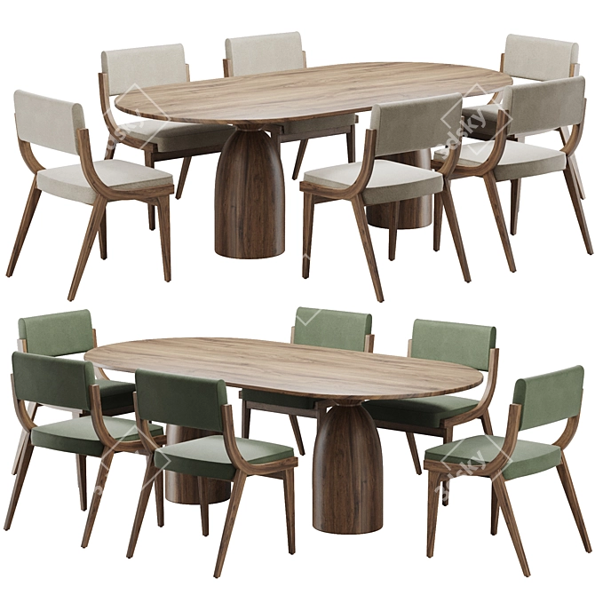 Modern Wood Dining Set 152 3D model image 1