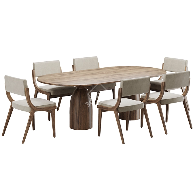 Modern Wood Dining Set 152 3D model image 5