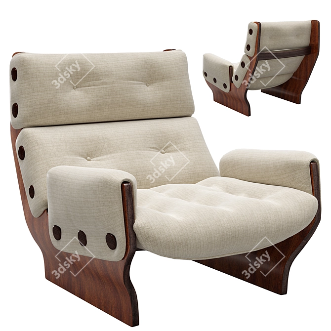 Retro Rosewood Lounge Chair Classic 3D model image 1