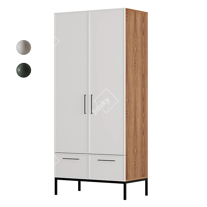 Berber Two-Door Wardrobe with Drawers 3D model image 1