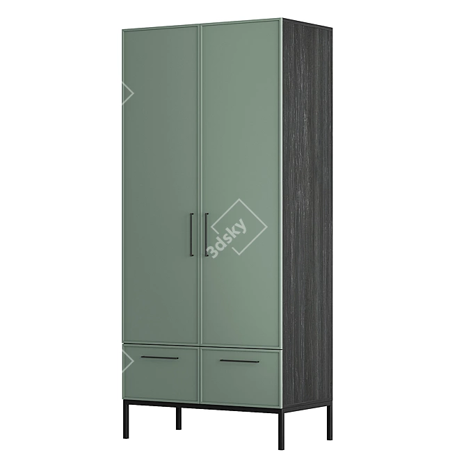 Berber Two-Door Wardrobe with Drawers 3D model image 3