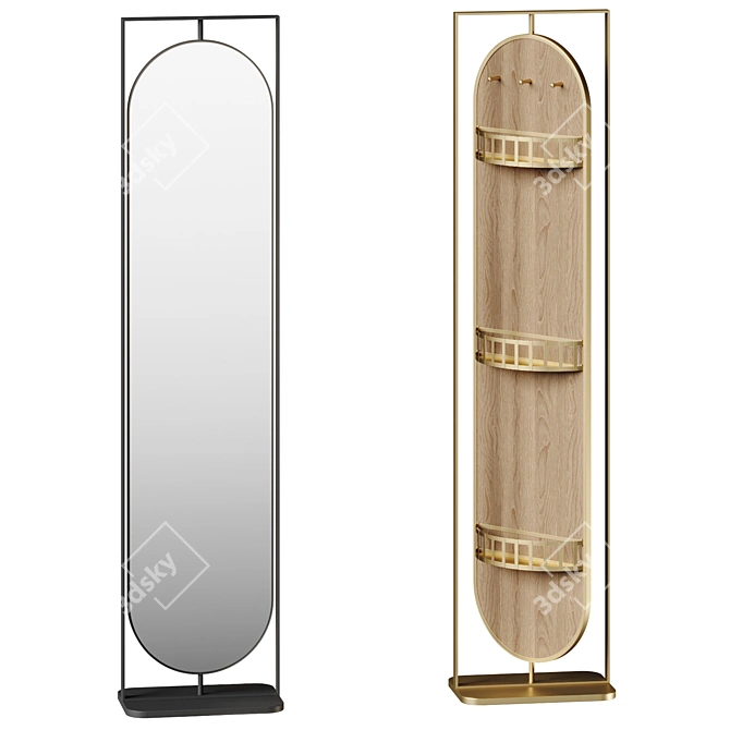 Modern Rotating Floor Mirror Shelves 3D model image 1