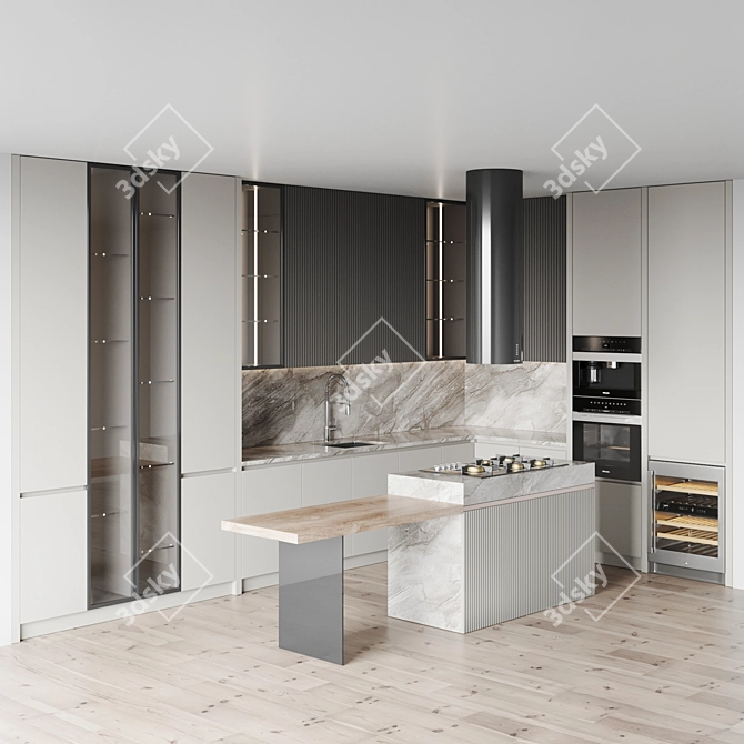 Modern Kitchen Set with Appliances 3D model image 2