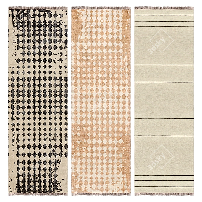 Abstract Wool Runner Rug Set 3D model image 2