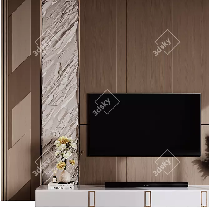 Contemporary TV Wall Design Scene 3D model image 4