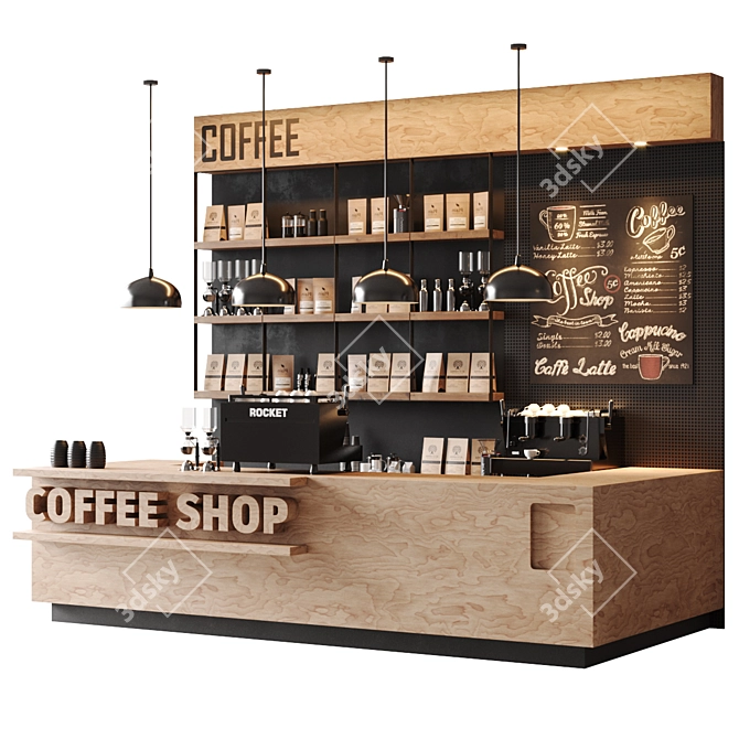 Detailed Coffee Shop Model 3D model image 2