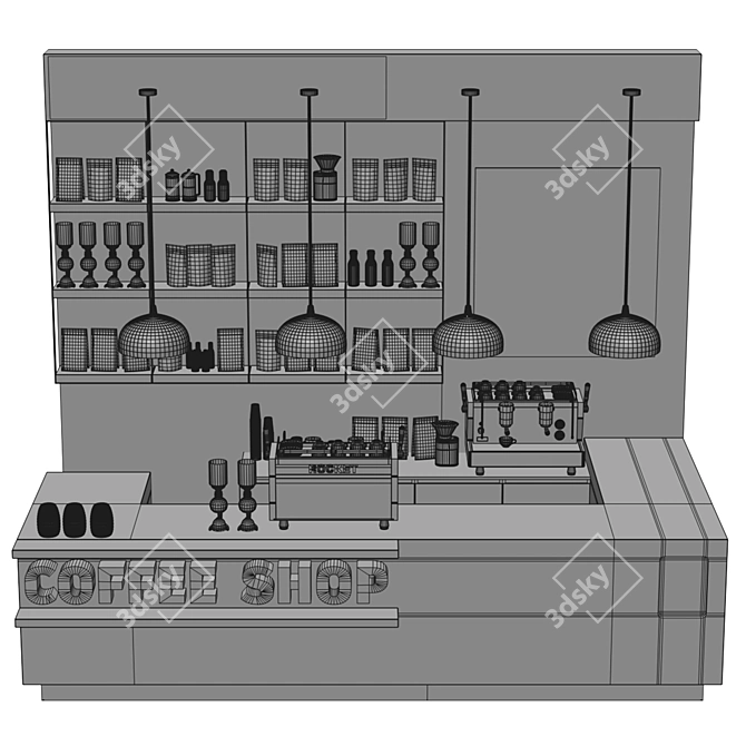 Detailed Coffee Shop Model 3D model image 6