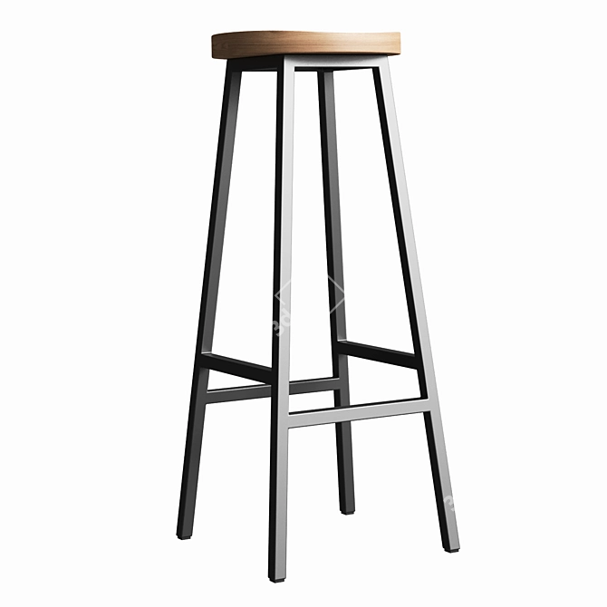 Solid Steel Bar Stool 3D model image 2