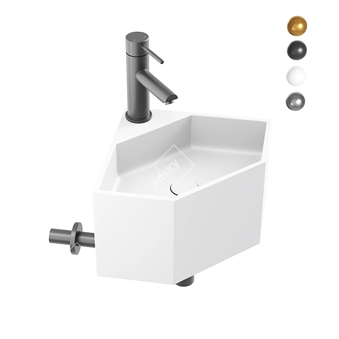 Luxury White Micro Corner Basin 3D model image 1