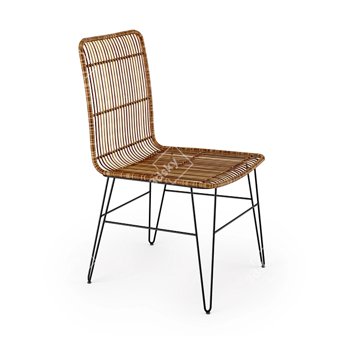 Hand-Woven Rattan Dining Chair 3D model image 1