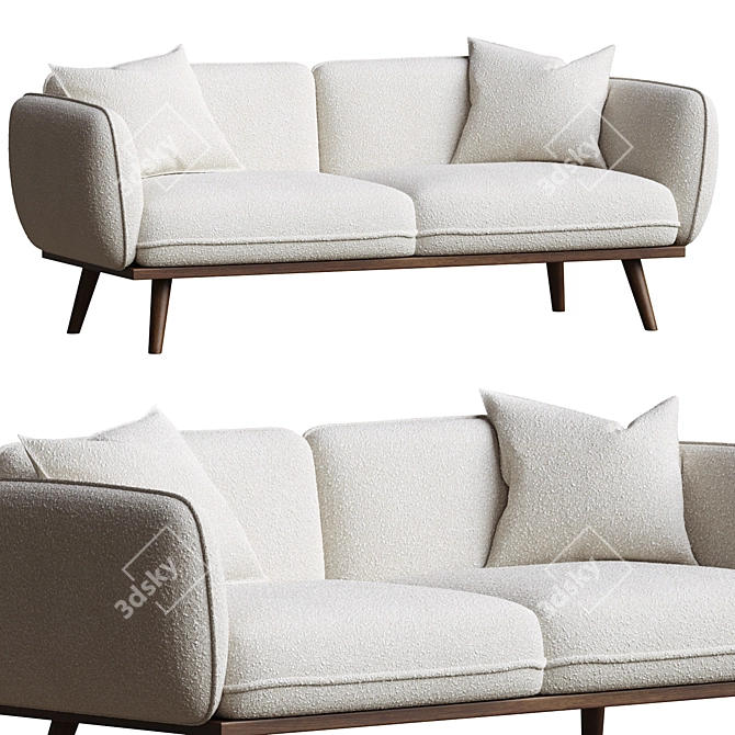 Elegant Blanc Boucle Fabric Sofa 3D model image 1