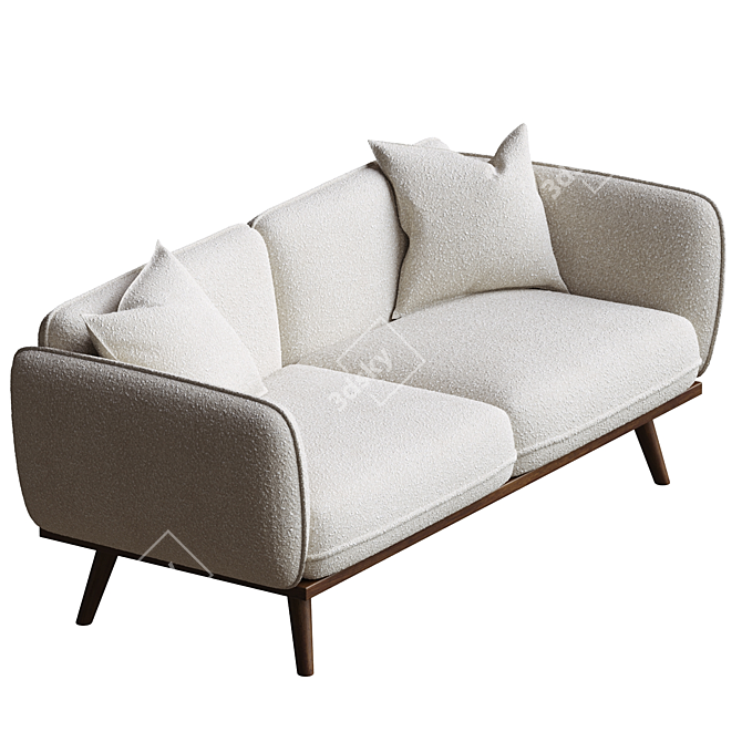 Elegant Blanc Boucle Fabric Sofa 3D model image 2