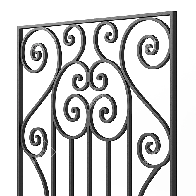 Artisanal Wrought Iron Fence Panel 3D model image 2