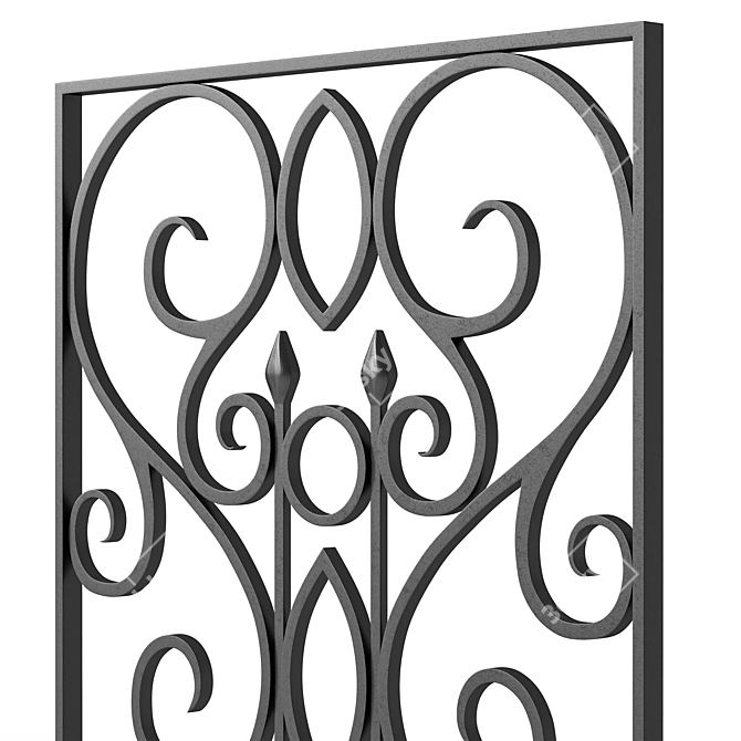 Artisanal Wrought Iron Fence Panel 3D model image 3