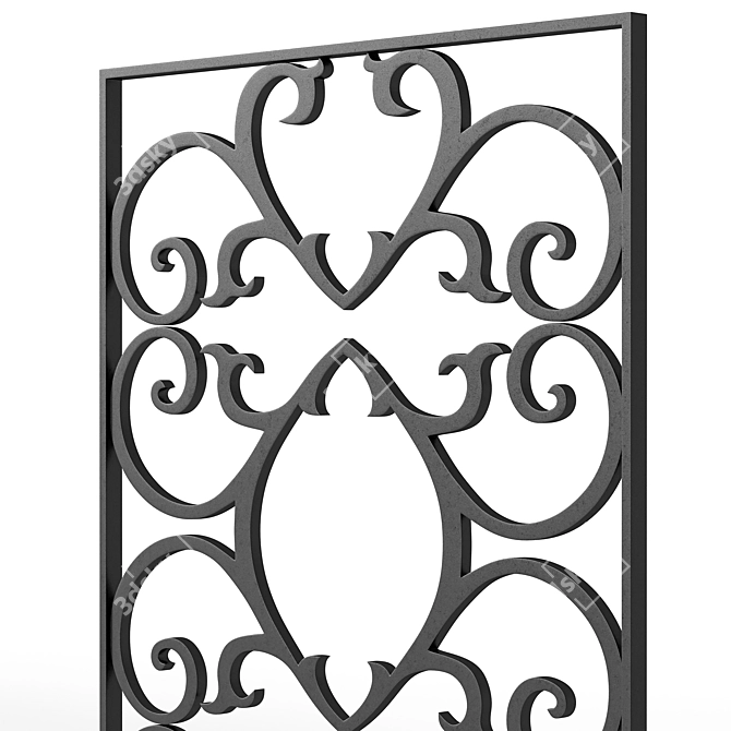 Artisanal Wrought Iron Fence Panel 3D model image 4