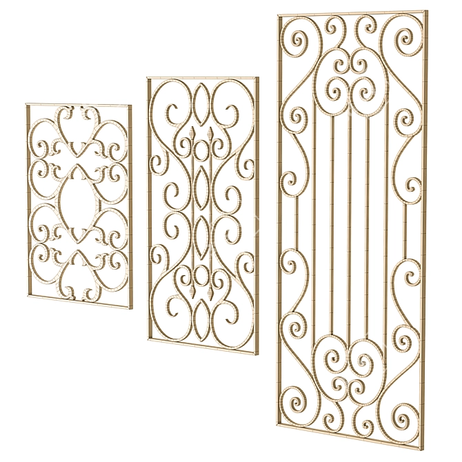 Artisanal Wrought Iron Fence Panel 3D model image 6