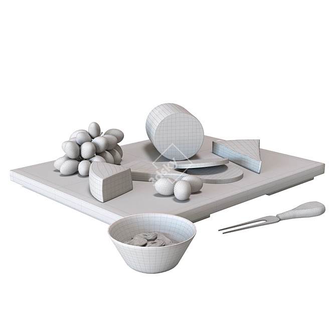 Gourmet Cheese and Grapes Set 3D model image 6