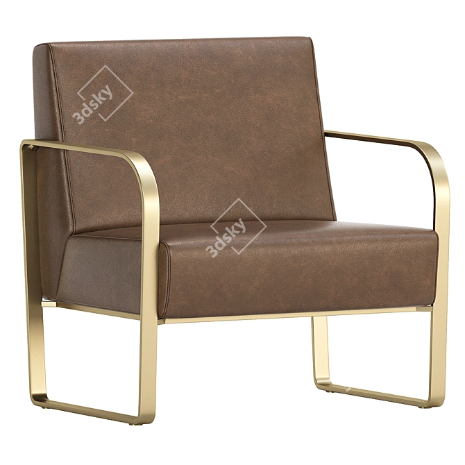 Luxury Leather Brass Armchair 3D model image 2