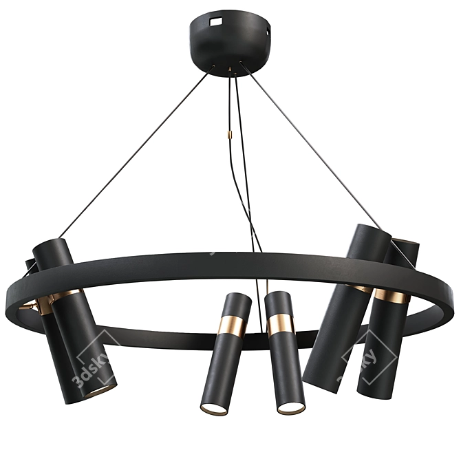 Modern Black Pipe Light Chandelier 3D model image 1