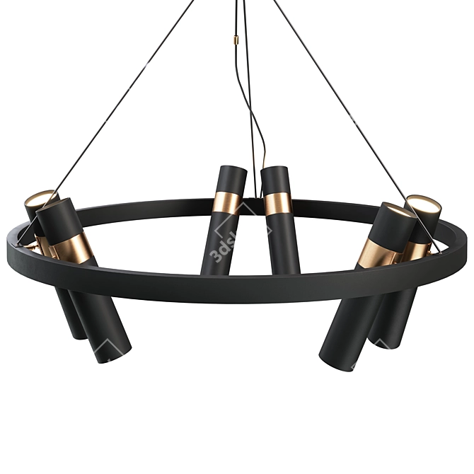 Modern Black Pipe Light Chandelier 3D model image 2