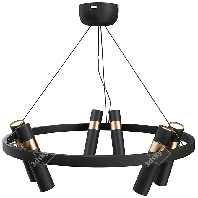 Modern Black Pipe Light Chandelier 3D model image 3