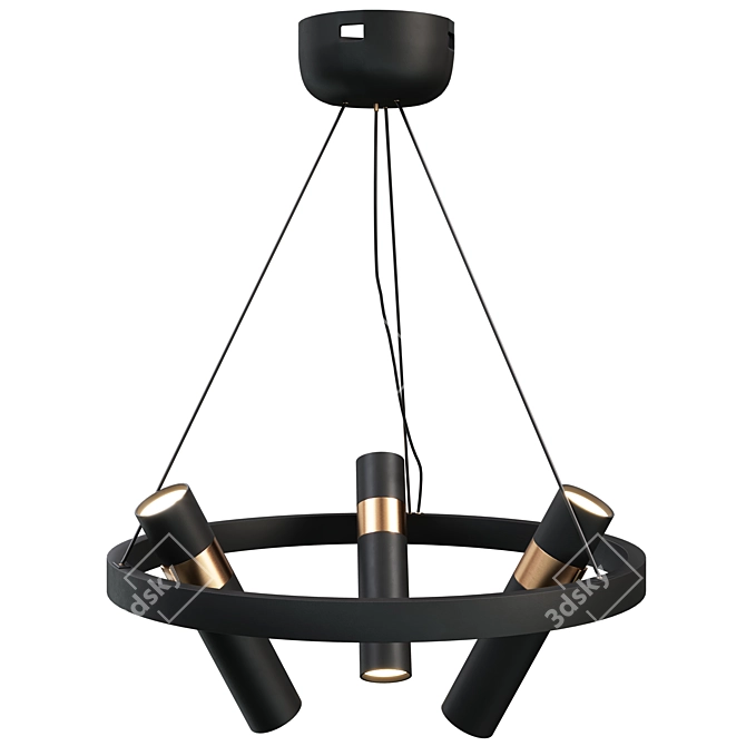 Modern Black Pipe Chandelier 3-Light 3D model image 1