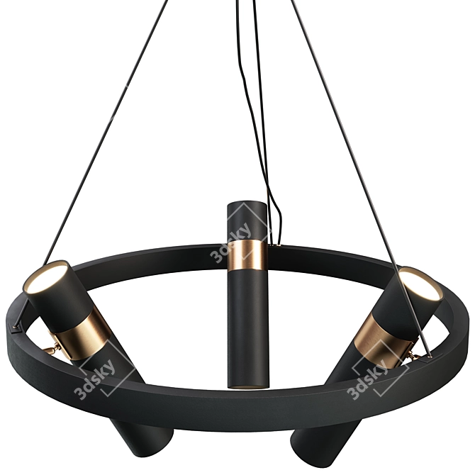 Modern Black Pipe Chandelier 3-Light 3D model image 2