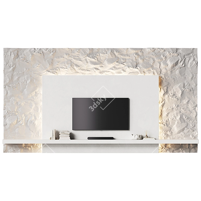 Stone Surface Minimalist TV Wall 3D model image 2