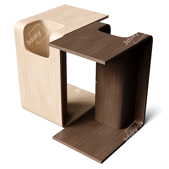 Oak Wood C-Style Magazine Rack 3D model image 2