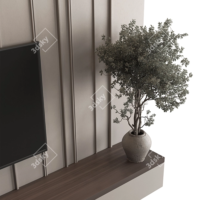 Plaster & Wood TV Wall Set 3D model image 2