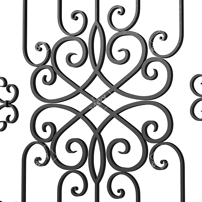 Ornate Wrought Iron Fence Kit 3D model image 2