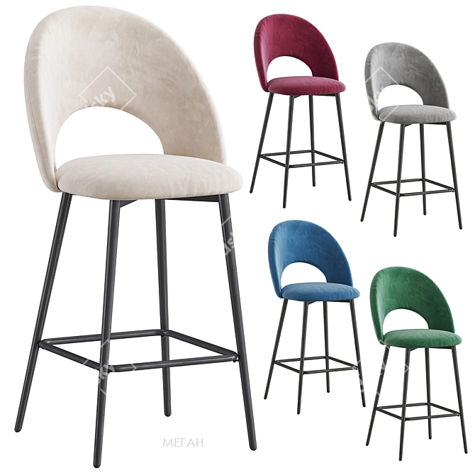 Megan Velvet Chair & Barstool 3D model image 4