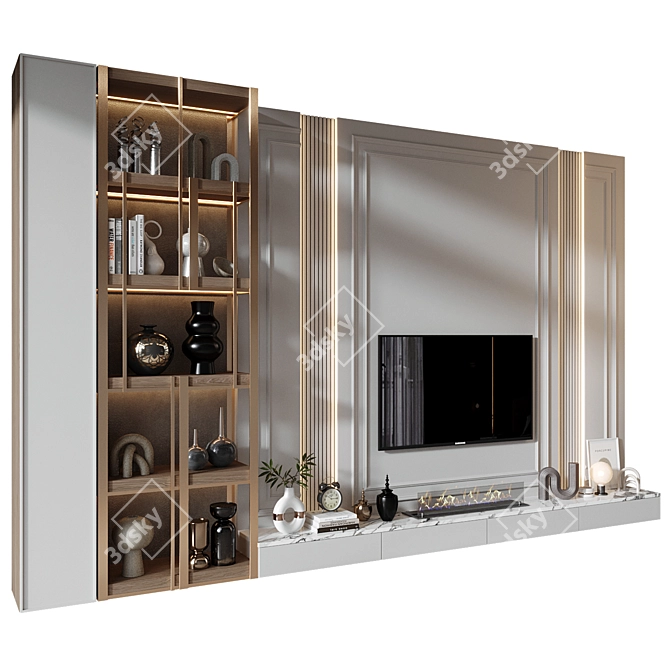 Sleek TV Shelf Wall Decor 3D model image 1