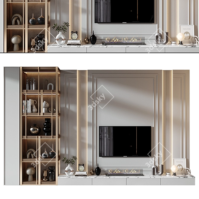 Sleek TV Shelf Wall Decor 3D model image 2