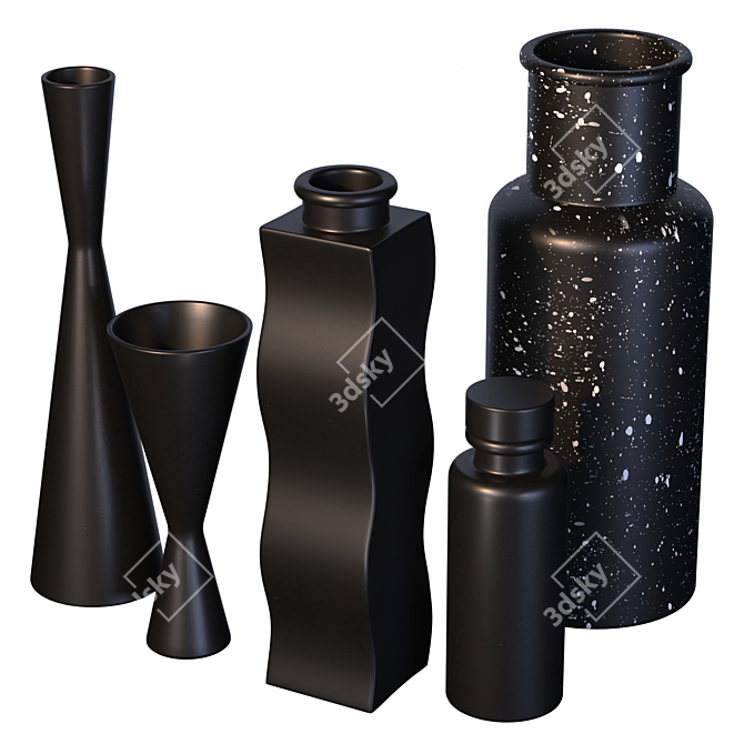  Handcrafted Black Glazed Ceramic Vases 3D model image 2